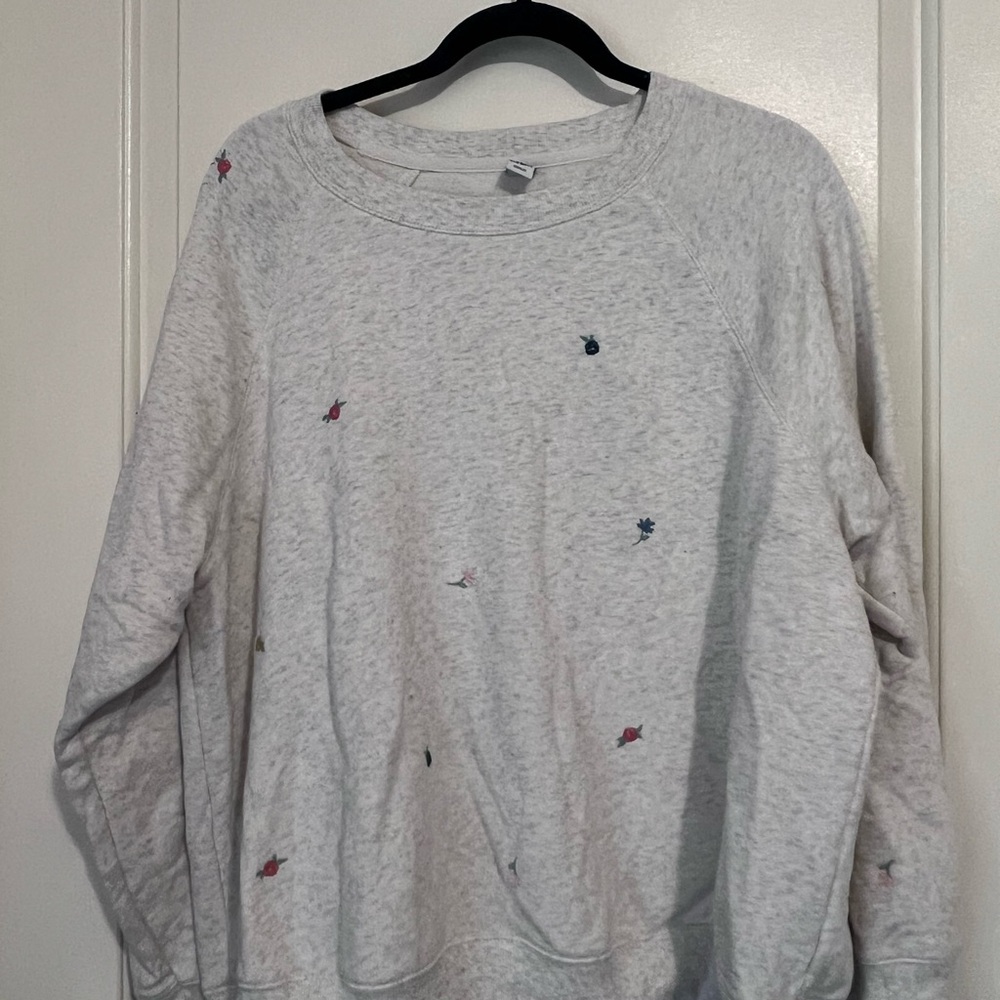 Old Navy Light Gray Sweatshirt with Colorful Embroidery